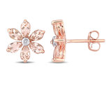 3.00 Carat (ctw) Morganite Flower Button Earrings in 10K Rose Pink Gold